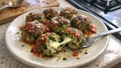 Mozzarella-Stuffed Spinach and Ricotta Meatballs—Fried or Oven-Baked