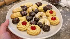 Butter-Free Italian Piped Cookies (Frolla Montata) With Cocoa Glaze