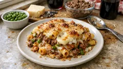 Air Fryer Pasta Salvadomenica: creamy béchamel, mince and peas with a golden cheesy top