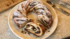 Torta Angelica: a braided Italian sweet bread with chocolate chips and walnuts
