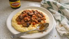 Creamy Polenta With Sausage and Mushrooms—An Easy Tomato Sugo Dinner